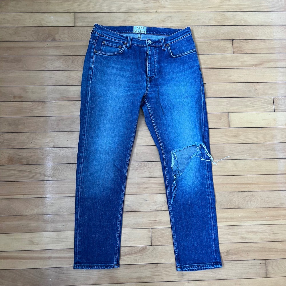 Acne Studios Town Str Vintage Distressed Tapered Blue Jeans Mens 32x32 Italy